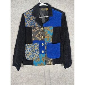 Julia Kim Vintage Patchwork Jacket Blue Black Gold Brocade Chenille Size 0